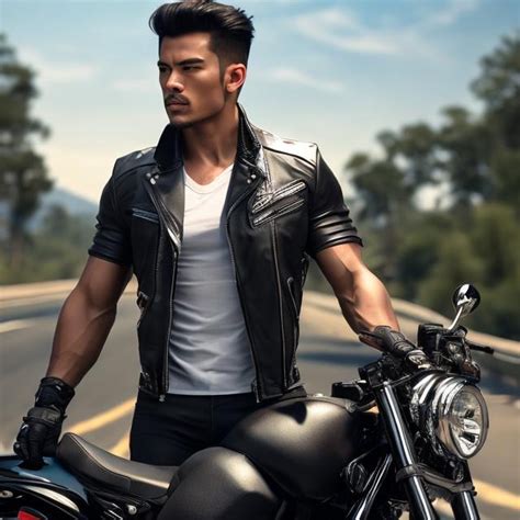 A Man Biker With Leather Tshirt Muscular Body Le