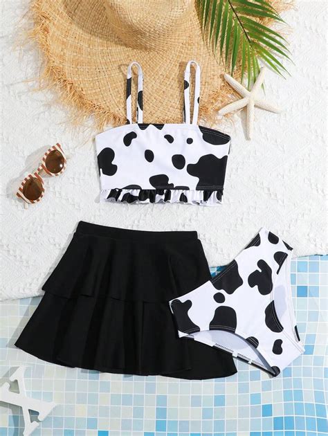 Cute And Elegant Milk Patterned Bikini Set With Separated Top And