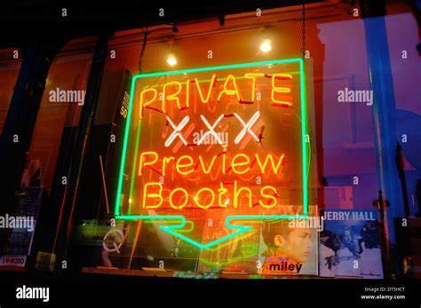 Neon Sign Of Adult Bookstore In Soho Private Xxx Preview Booths Stock