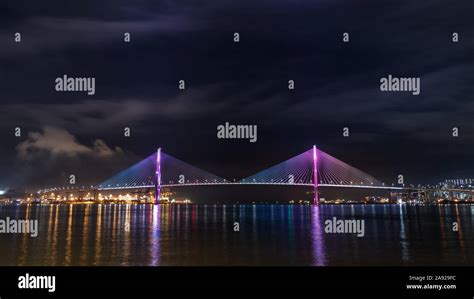 Night View Of The Busan Harbor Bridge Connecting The Yeongdo And Nam