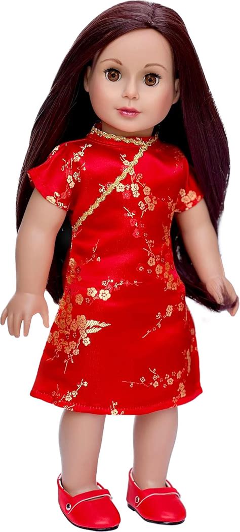 Asian Beauty Asian Red And Gold Traditional Dress With Red Shoes Clothes Fits 18