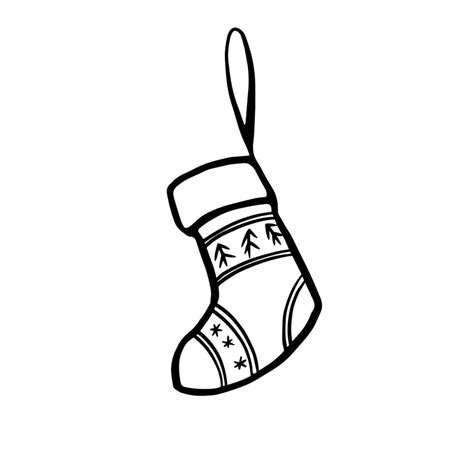 Christmas Stocking Doodle Hand Drawn Vector Drawing Black And White