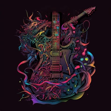 Una Guitarra Colorida Con Un Fondo Negro Y Una Imagen Colorida De Una