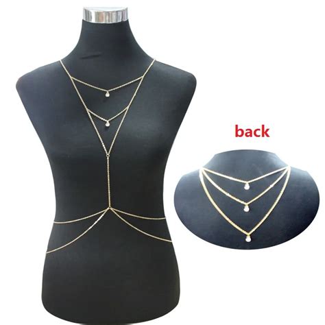 2016 New Sex Crystal Three Layers Chain Backdrop Necklace Gold Color