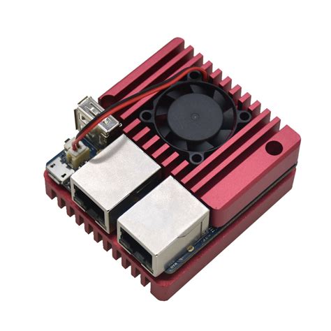 Aluminum Alloy Red Metal Protective Cover With Cooling Fan Nanopi R S