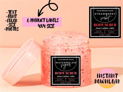 Body Scrub Label Editable Template Printable Sugar Scrub Labels Editable In Canva Bath Salt