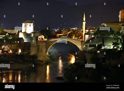 Old bridge in Mostar at night . Bosnia and Herzegovina Stock Photo - Alamy