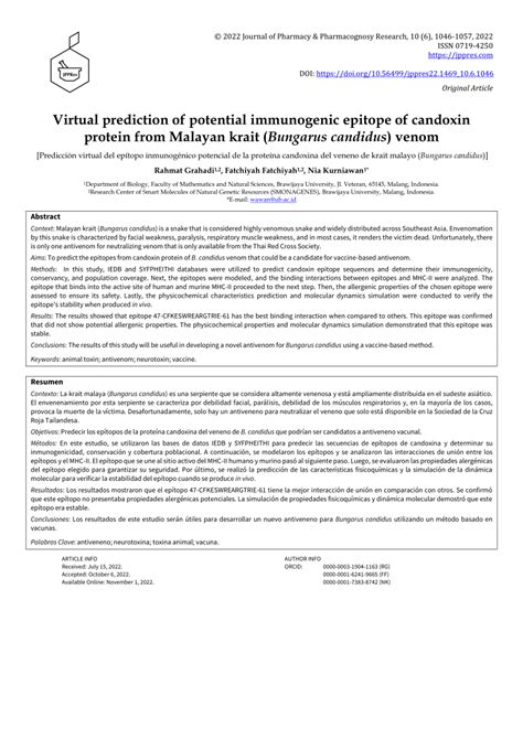 (PDF) Virtual prediction of potential immunogenic epitope of candoxin ...