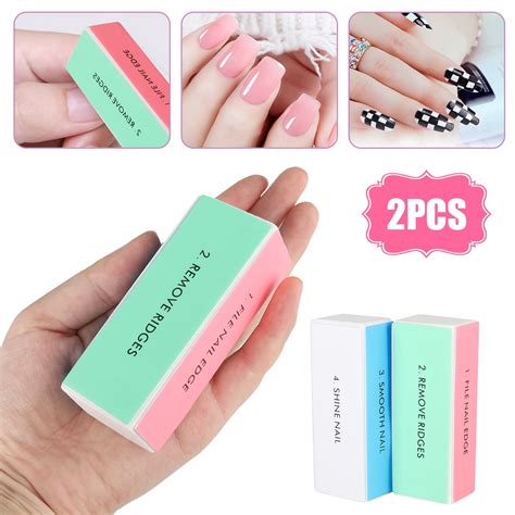 2Pcs TSV Nail Buffer Blocks 4 Way Colorful Manicure Nail Shiner