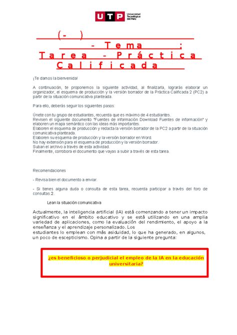 🔴 Ac S16 Semana 16 Tema 02 Tarea Práctica Calificada 2 Redaccion