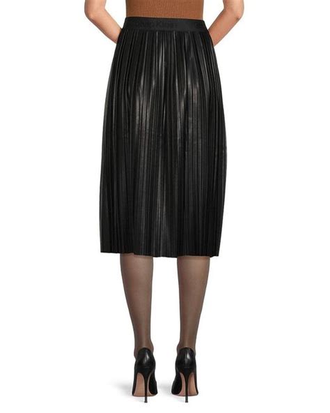 Calvin Klein Pleated Faux Leather Midi Skirt In Black Lyst