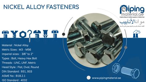 Nickel Alloy Fasteners And Nickel Bolts Threaded Rod Suppliers Uae