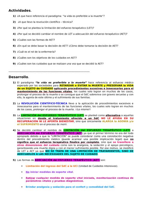 Adecuación Del Esfuerzo Terapéutico Actividades ¿a Que Hace