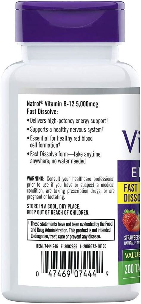 Natrol Vitamin B12 Fast Dissolve Tablets Promotes Energy Supports A