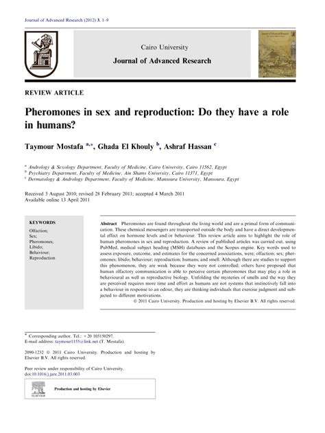Pdf Pheromones In Sex And Reproduction Do They Have A Role In Humans