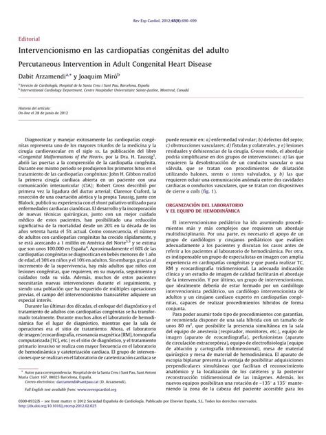 Pdf Intervencionismo En Las Cardiopatías Congénitas Del Adulto