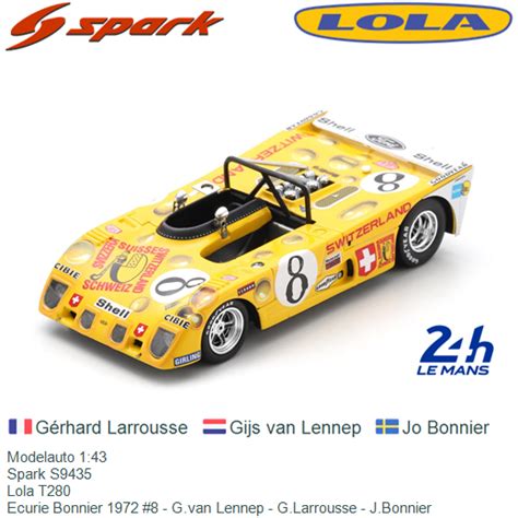 Modelauto 1 43 Spark S9435 Lola T280 Ecurie Bonnier 1972 8 G