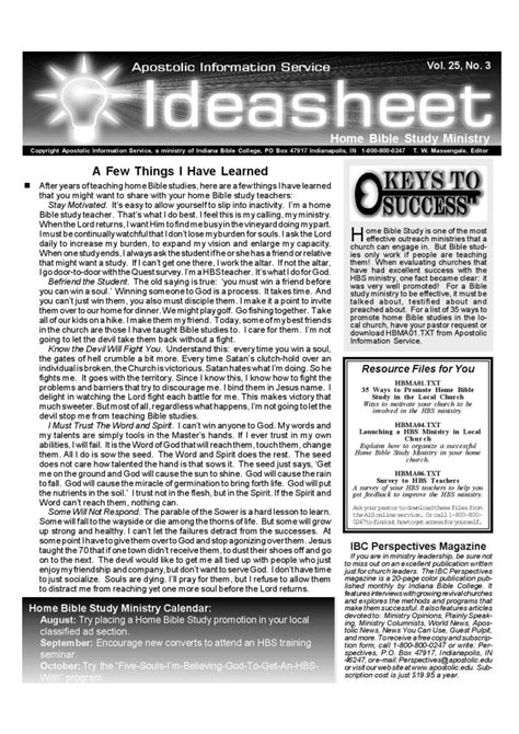 Home Bible Study Idea Sheet – APOSTOLIC INFORMATION SERVICE