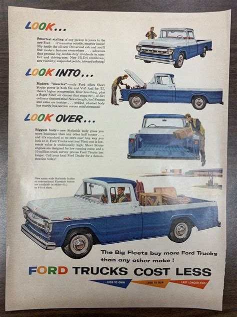 Vintage 1957 Ford Trucks Cost Less Flareside Styleside Life Magazine Ad