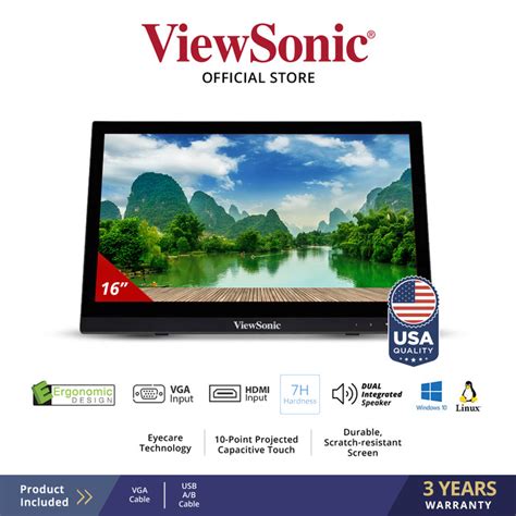 Promo ViewSonic 16 Touch Screen Monitor TD1630 3 10 Point Touch HDMI