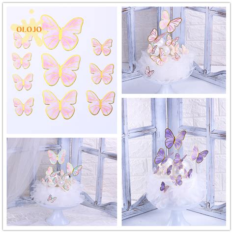 New Color Lake Blue Pink 10 Pieces Butterfly Cake Topper Toppers