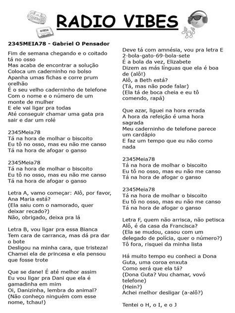 Letra De Gabriel O Pensador Palavras Repetidas - Letra de 2345Meia78 - Gabriel O Pensador | PDF