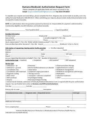 Fillable Online Humana Medicaid Authorization Request Form Fax Email