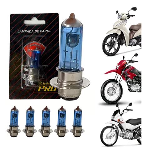 Kit 5 Lâmpadas De Farol Moto M5 12v 35 35w Biz Pop Bros Neo