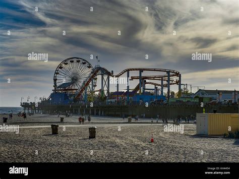 Santa Monica Pier And Beach With Ferris Wheel Stock Photos Santa