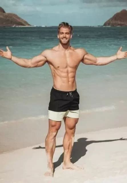 Shirtless Male Athletic Muscular Beach Bearded Beefcake Leg Hunk Photo