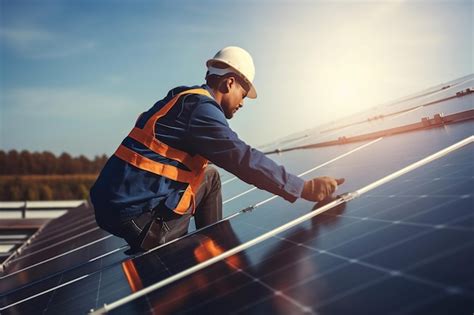 Un Ingénieur En énergie Solaire Installant Des Panneaux Solaires Sur Le