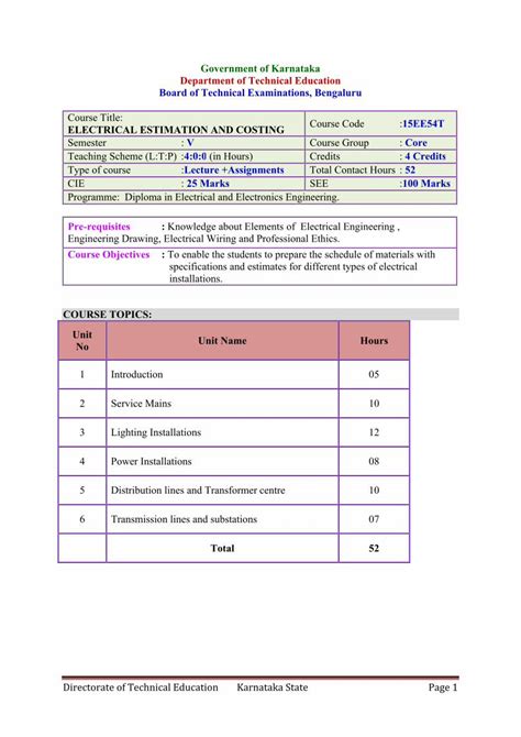 PDF ELECTRICAL ESTIMATION AND COSTING Course Code DOKUMEN TIPS