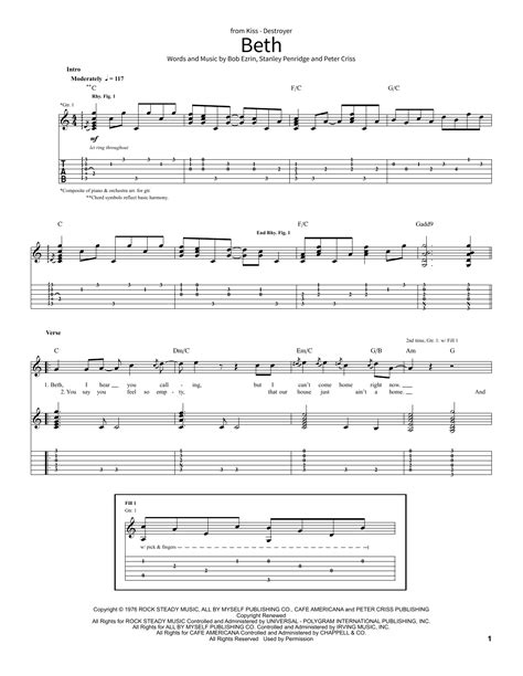 Beth By Kiss Sheet Music For School Of Rock Guitar Tab At Sheet Music