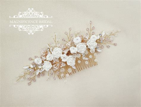 Gold Headpiece Gold And Blush Gold Bridal Comb Bridal Hair Comb