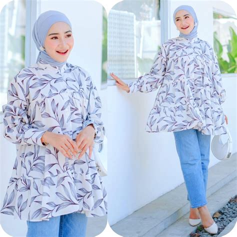 Jual AMEENA BLOUSE REMPEL RAYON KEMEJA KERAH SHANGHAI LD 120 CM