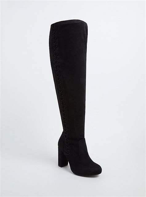 Black Faux Suede Stretch Corset Over The Knee Boot Ww Boots Over