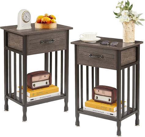 Amazon Vecelo Nightstands Industrial Side Table End Tables With