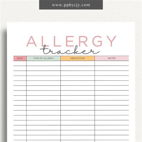 Allergy Health Record Log Printable Template Health Tracker Tool In 2024 Managing Allergies