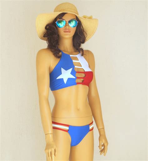 Texas Flag High Neck Halter Bikini Top Scrunch Butt Cheeky Etsy