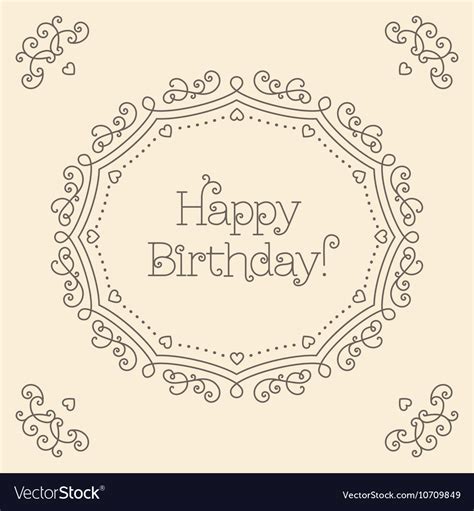 Happy Birthday card mono line art style Monogram Vector Image