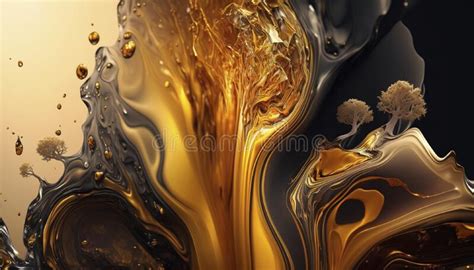 Golden And Black Liquid Marble Background Wallpaper For Wall Frames