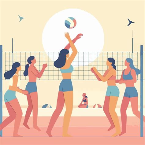 Vector Image Of People Playing Beach Volleyball Premium Ai Generated