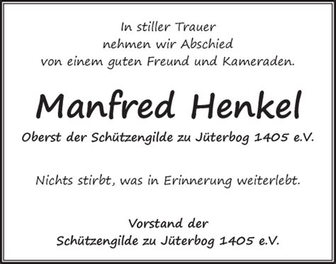 Traueranzeigen von Manfred Henkel Märkische Onlinezeitung Trauerportal