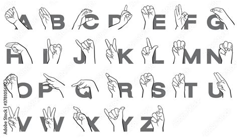 Hand Sign Language Alphabet Letter Collection Vector Illustration