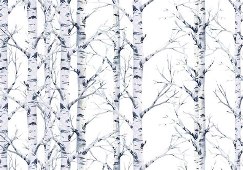 a white background with trees and birds in the branches, as well as an ...