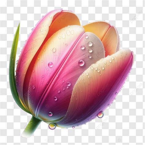 Version Pink Tulip With Water Droplets On A Vector White Background