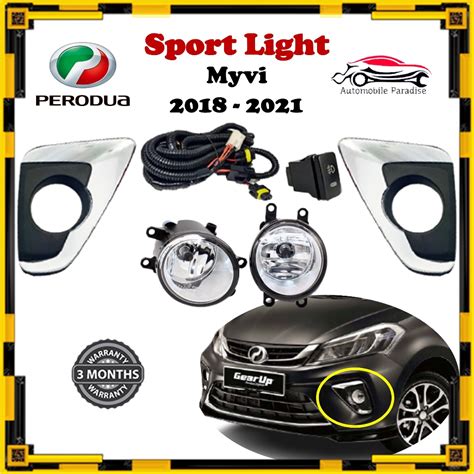 Perodua Myvi Fog Lamp Sport Light With Chrome Ring Cover Cahaya