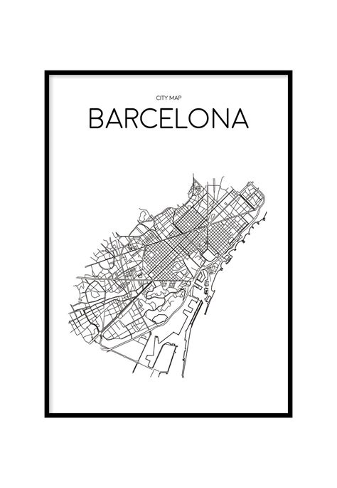 Barcelona Minimalist Map White Printable Printablesociety Map