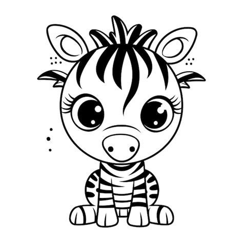 Cute baby zebra cartoon vector illustration graphic design in black and ...