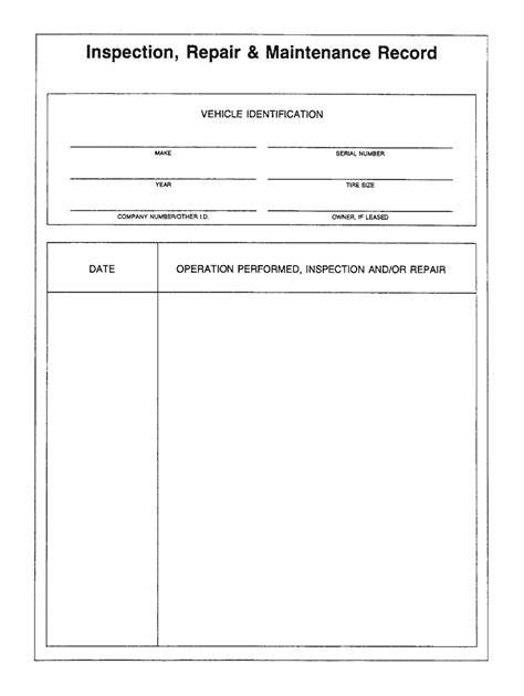 WA Inspection Repair Maintenance Record Fill And Sign Printable